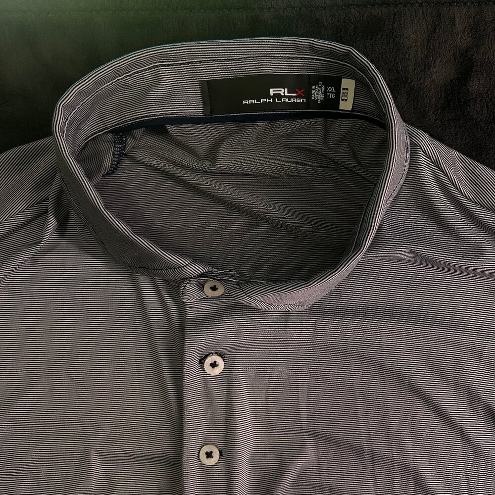 RLX Ralph Lauren Performance Polo XXL Dark Gray White Stripe Golf Shirt